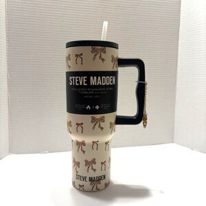 Steve Madden Cream Leopard Bow Print 40oz Insulated Stainless Steel Tumbler